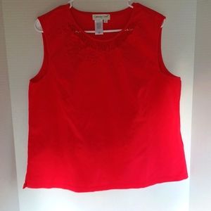 Coldwater Creek Red Sleeveless Blouse Embroidery and sequin Design size XL ♥